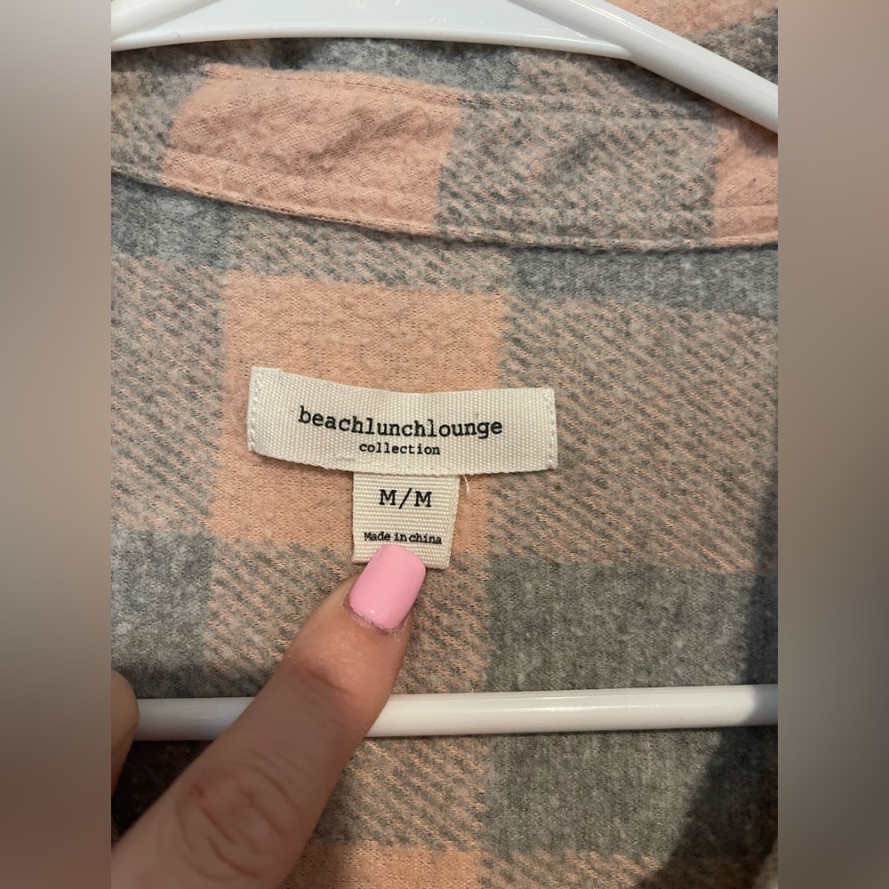 BeachLunchLounge Plaid Button Front Shacket Jacket Pink Gray Size Medium M - Picture 6 of 6